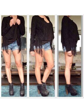 Haute Hippie Suede Fringe Jacket Black Size 2